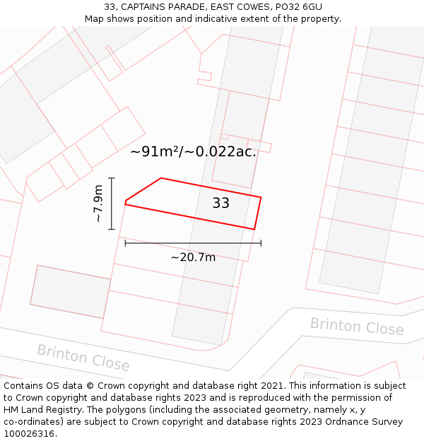 33, CAPTAINS PARADE, EAST COWES, PO32 6GU: Plot and title map