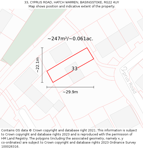 33, CYPRUS ROAD, HATCH WARREN, BASINGSTOKE, RG22 4UY: Plot and title map