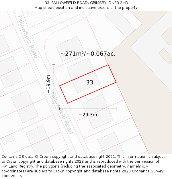 33, FALLOWFIELD ROAD, GRIMSBY, DN33 3HD: Plot and title map