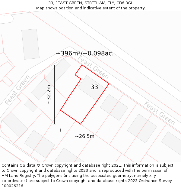 33, FEAST GREEN, STRETHAM, ELY, CB6 3GL: Plot and title map