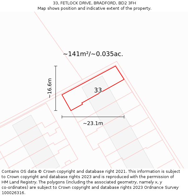 33, FETLOCK DRIVE, BRADFORD, BD2 3FH: Plot and title map