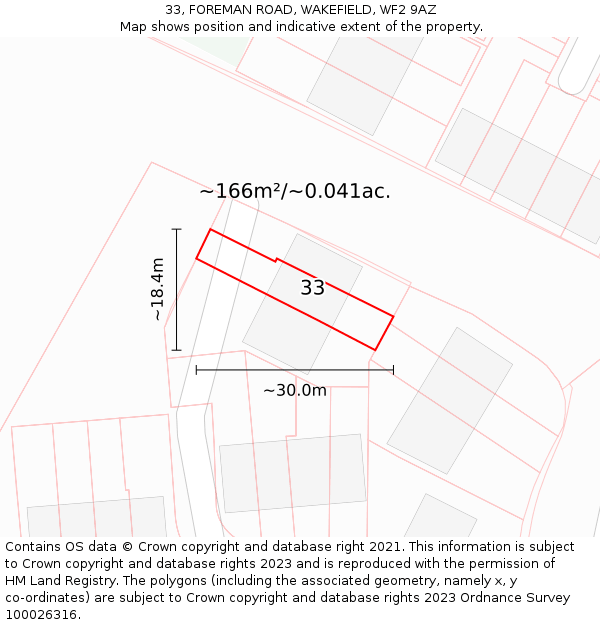 33, FOREMAN ROAD, WAKEFIELD, WF2 9AZ: Plot and title map