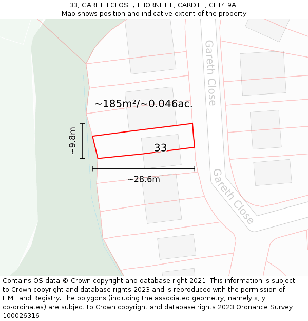 33, GARETH CLOSE, THORNHILL, CARDIFF, CF14 9AF: Plot and title map