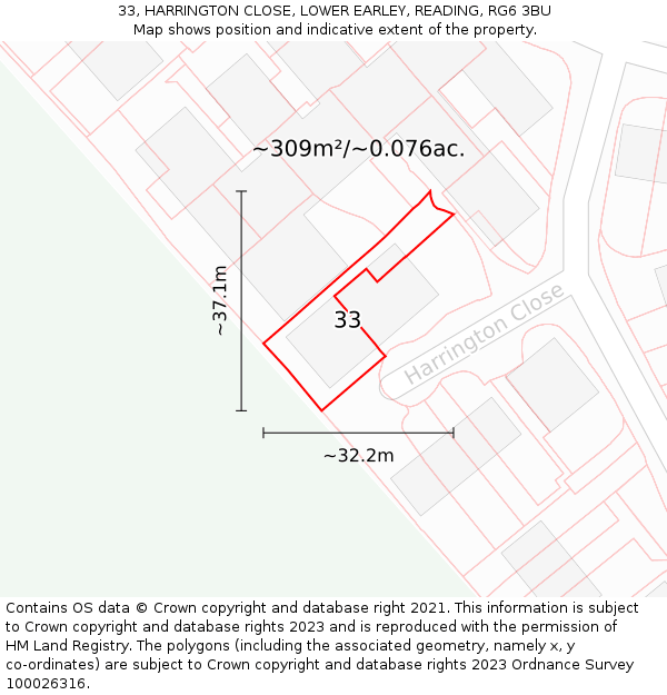 33, HARRINGTON CLOSE, LOWER EARLEY, READING, RG6 3BU: Plot and title map