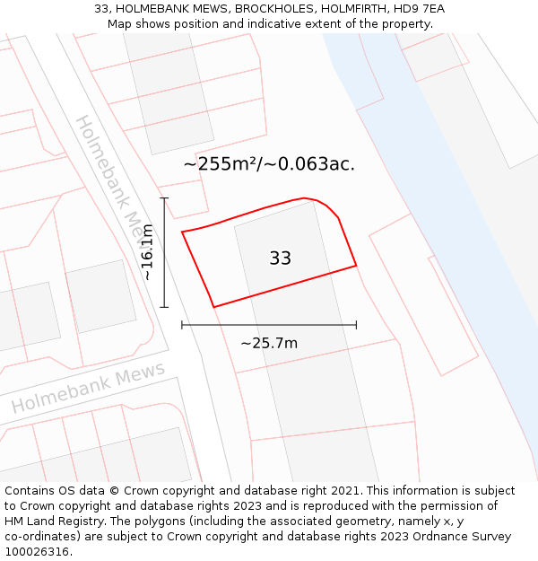 33, HOLMEBANK MEWS, BROCKHOLES, HOLMFIRTH, HD9 7EA: Plot and title map