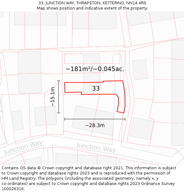 33, JUNCTION WAY, THRAPSTON, KETTERING, NN14 4RS: Plot and title map