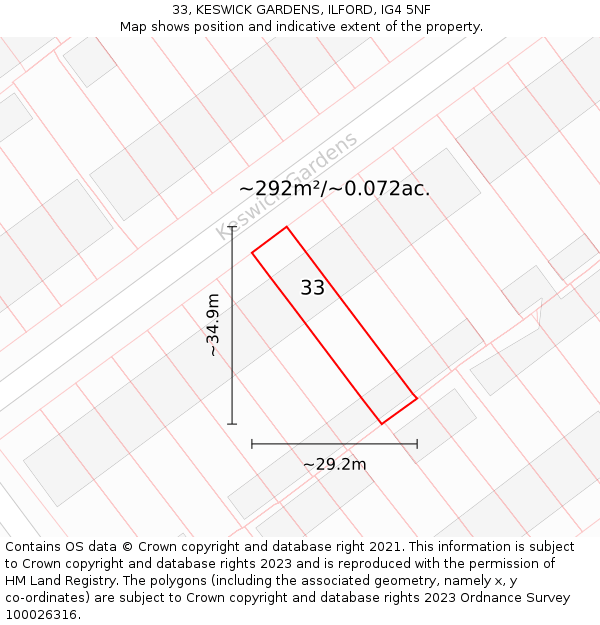 33, KESWICK GARDENS, ILFORD, IG4 5NF: Plot and title map