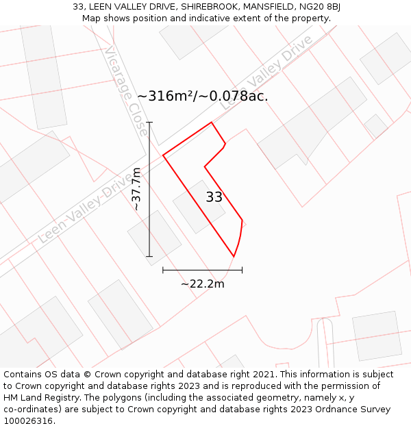 33, LEEN VALLEY DRIVE, SHIREBROOK, MANSFIELD, NG20 8BJ: Plot and title map