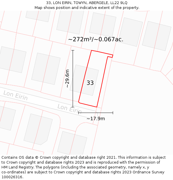 33, LON EIRIN, TOWYN, ABERGELE, LL22 9LQ: Plot and title map
