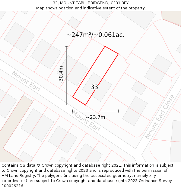 33, MOUNT EARL, BRIDGEND, CF31 3EY: Plot and title map