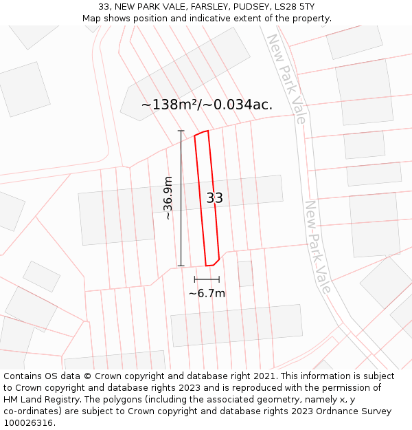 33, NEW PARK VALE, FARSLEY, PUDSEY, LS28 5TY: Plot and title map