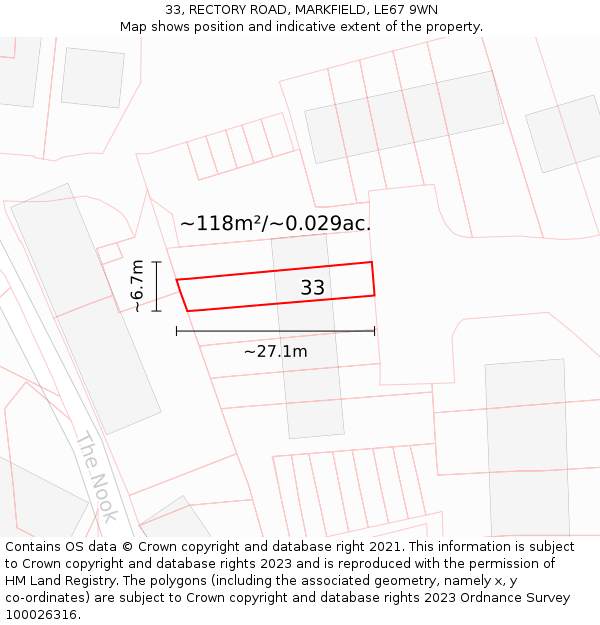 33, RECTORY ROAD, MARKFIELD, LE67 9WN: Plot and title map