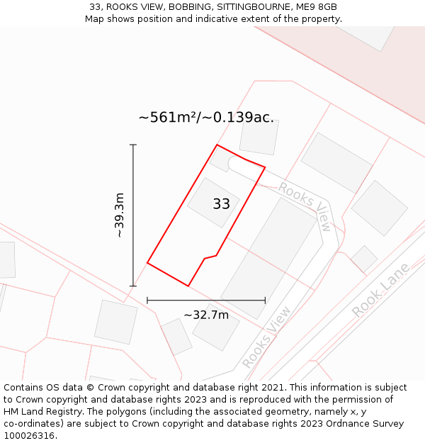 33, ROOKS VIEW, BOBBING, SITTINGBOURNE, ME9 8GB: Plot and title map