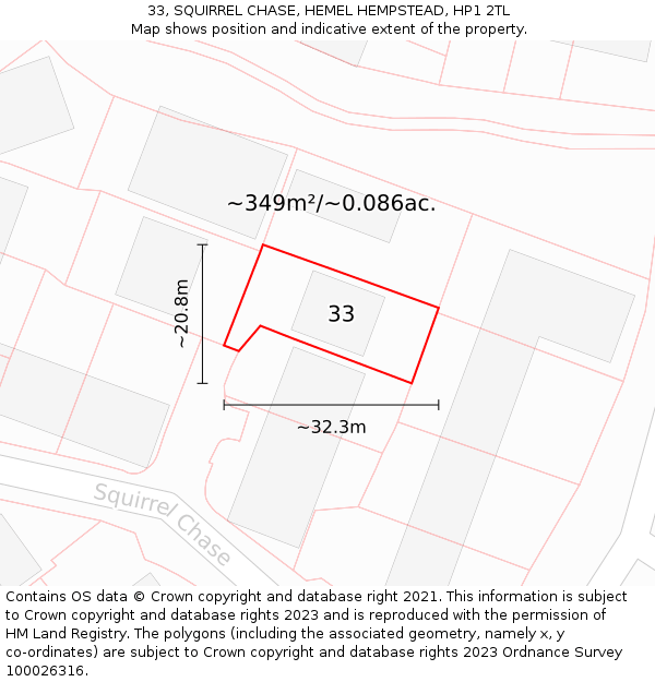 33, SQUIRREL CHASE, HEMEL HEMPSTEAD, HP1 2TL: Plot and title map