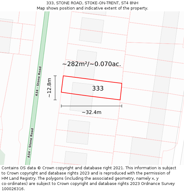 333, STONE ROAD, STOKE-ON-TRENT, ST4 8NH: Plot and title map