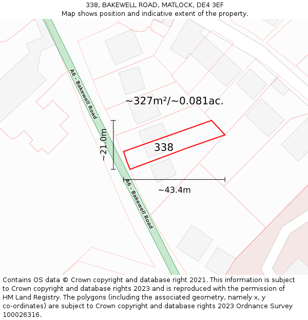 338, BAKEWELL ROAD, MATLOCK, DE4 3EF: Plot and title map