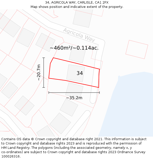 34, AGRICOLA WAY, CARLISLE, CA1 2FX: Plot and title map