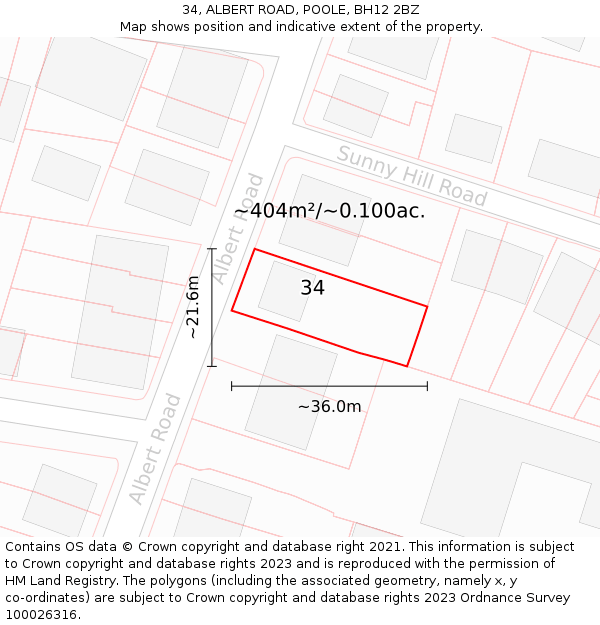 34, ALBERT ROAD, POOLE, BH12 2BZ: Plot and title map