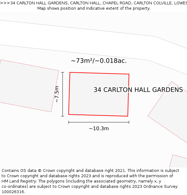 34 CARLTON HALL GARDENS, CARLTON HALL, CHAPEL ROAD, CARLTON COLVILLE, LOWESTOFT, NR33 8BL: Plot and title map