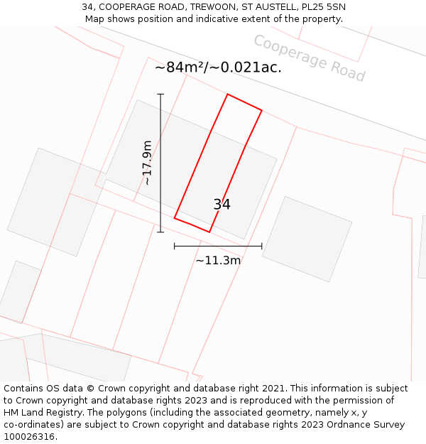 34, COOPERAGE ROAD, TREWOON, ST AUSTELL, PL25 5SN: Plot and title map