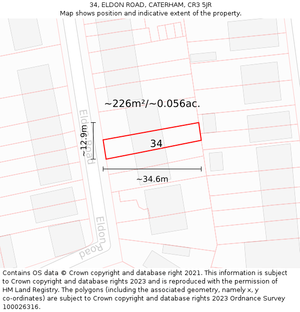34, ELDON ROAD, CATERHAM, CR3 5JR: Plot and title map
