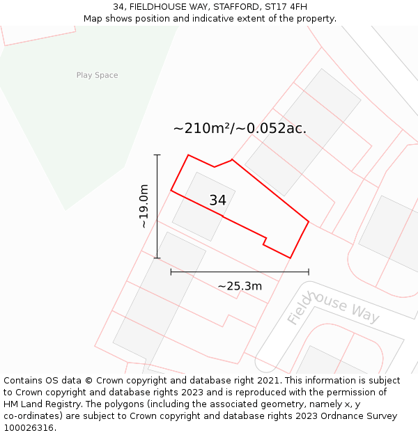34, FIELDHOUSE WAY, STAFFORD, ST17 4FH: Plot and title map