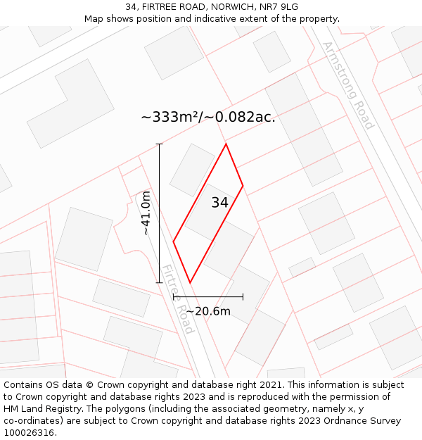 34, FIRTREE ROAD, NORWICH, NR7 9LG: Plot and title map