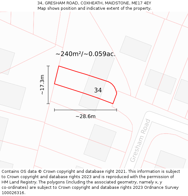 34, GRESHAM ROAD, COXHEATH, MAIDSTONE, ME17 4EY: Plot and title map