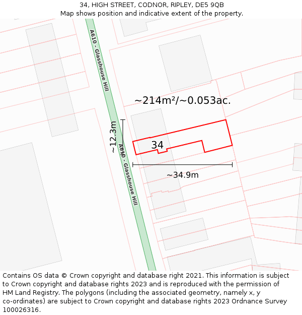 34, HIGH STREET, CODNOR, RIPLEY, DE5 9QB: Plot and title map