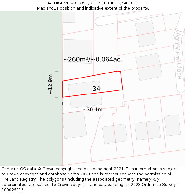 34, HIGHVIEW CLOSE, CHESTERFIELD, S41 0DL: Plot and title map
