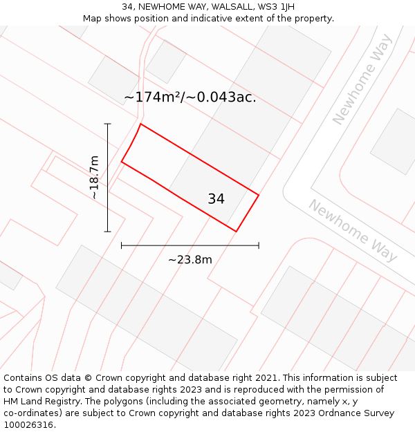 34, NEWHOME WAY, WALSALL, WS3 1JH: Plot and title map