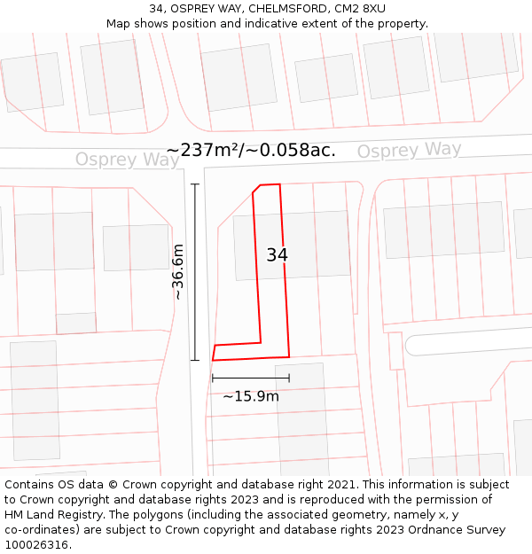 34, OSPREY WAY, CHELMSFORD, CM2 8XU: Plot and title map
