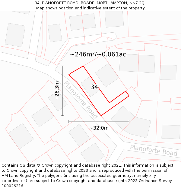 34, PIANOFORTE ROAD, ROADE, NORTHAMPTON, NN7 2QL: Plot and title map