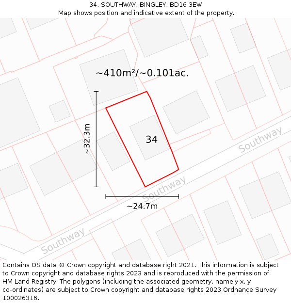 34, SOUTHWAY, BINGLEY, BD16 3EW: Plot and title map