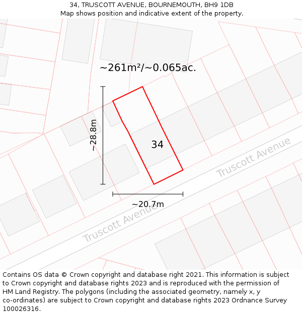 34, TRUSCOTT AVENUE, BOURNEMOUTH, BH9 1DB: Plot and title map