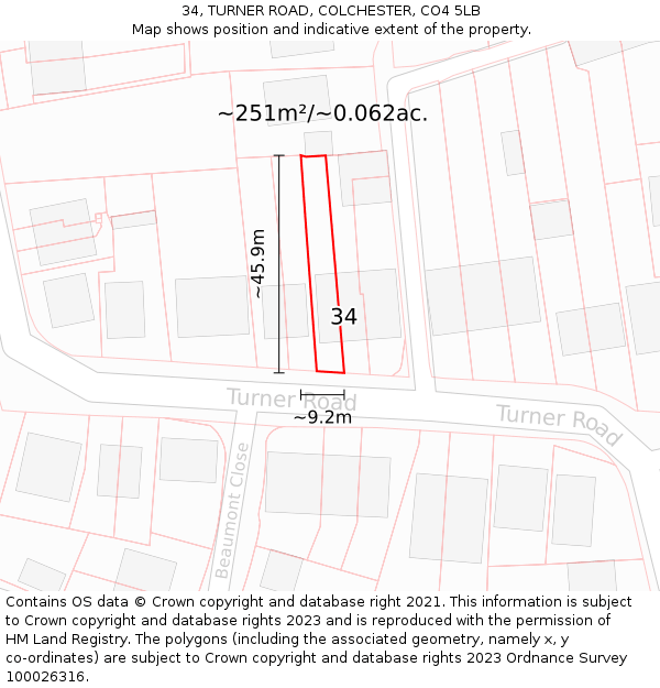 34, TURNER ROAD, COLCHESTER, CO4 5LB: Plot and title map