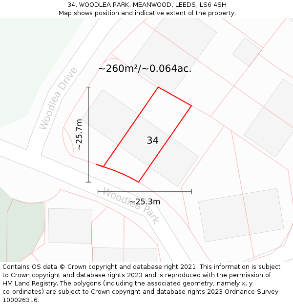 34, WOODLEA PARK, MEANWOOD, LEEDS, LS6 4SH: Plot and title map