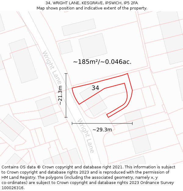 34, WRIGHT LANE, KESGRAVE, IPSWICH, IP5 2FA: Plot and title map