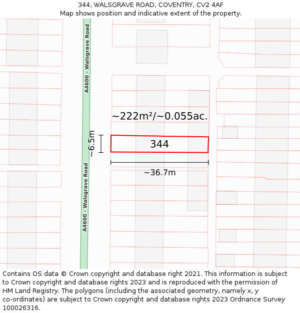 344, WALSGRAVE ROAD, COVENTRY, CV2 4AF: Plot and title map