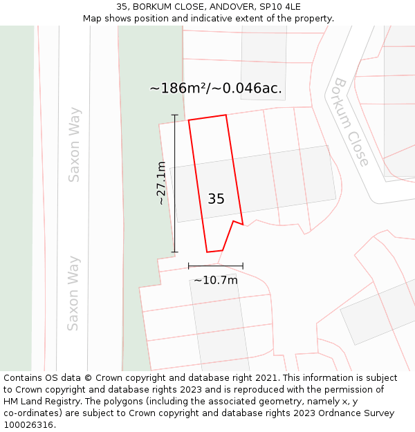 35, BORKUM CLOSE, ANDOVER, SP10 4LE: Plot and title map
