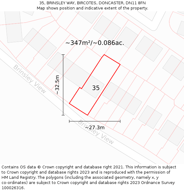 35, BRINSLEY WAY, BIRCOTES, DONCASTER, DN11 8FN: Plot and title map