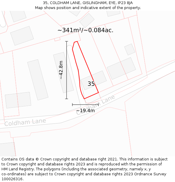 35, COLDHAM LANE, GISLINGHAM, EYE, IP23 8JA: Plot and title map