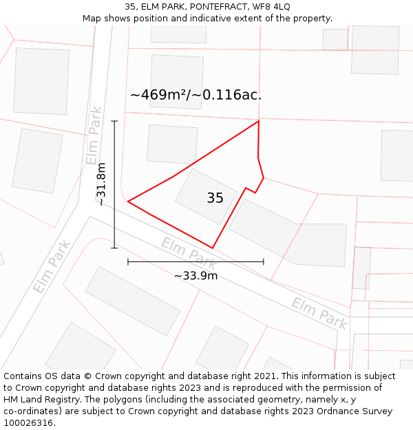 35, ELM PARK, PONTEFRACT, WF8 4LQ: Plot and title map