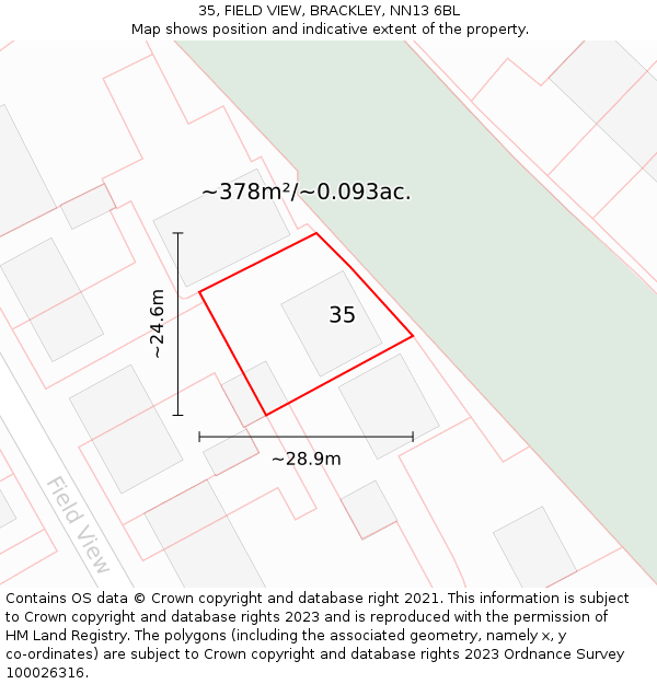 35, FIELD VIEW, BRACKLEY, NN13 6BL: Plot and title map