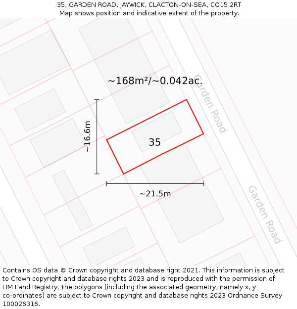 35, GARDEN ROAD, JAYWICK, CLACTON-ON-SEA, CO15 2RT: Plot and title map