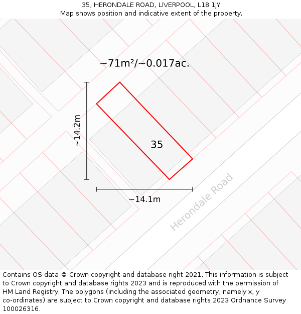 35, HERONDALE ROAD, LIVERPOOL, L18 1JY: Plot and title map