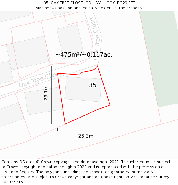 35, OAK TREE CLOSE, ODIHAM, HOOK, RG29 1FT: Plot and title map