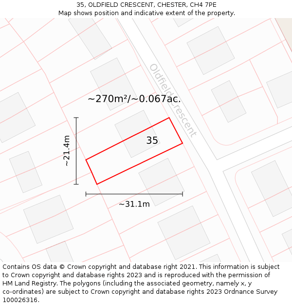 35, OLDFIELD CRESCENT, CHESTER, CH4 7PE: Plot and title map