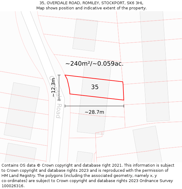 35, OVERDALE ROAD, ROMILEY, STOCKPORT, SK6 3HL: Plot and title map