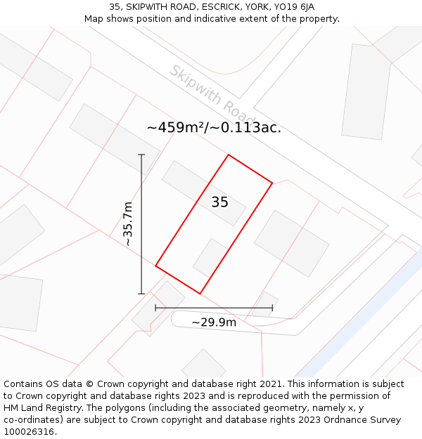 35, SKIPWITH ROAD, ESCRICK, YORK, YO19 6JA: Plot and title map